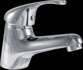 A chrome basin mixer tap with a short lever