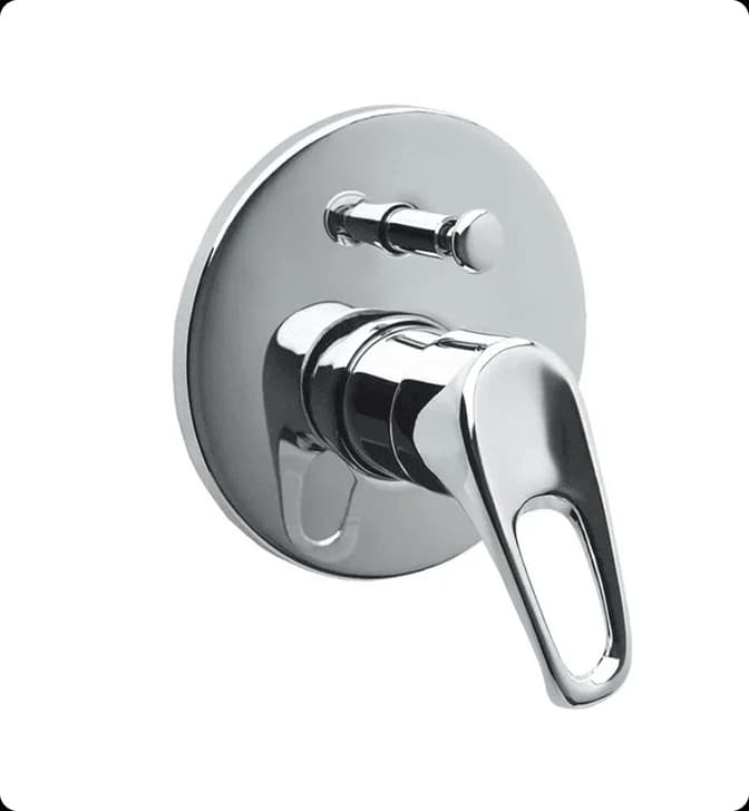 A chrome wall shower mixer with a diverter