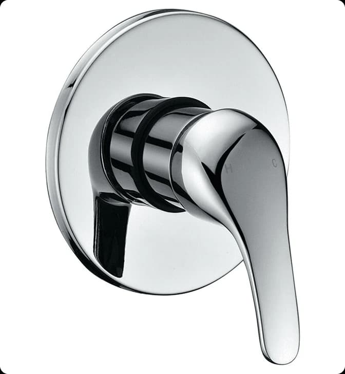A chrome wall shower mixer