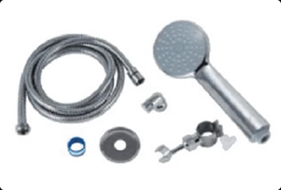 A handheld shower kit with a bracket that clamps to a heavy-duty grab rail