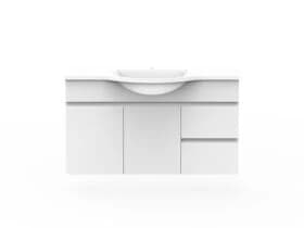 A white wall-hung semi-recessed vanity, 1200mm wide