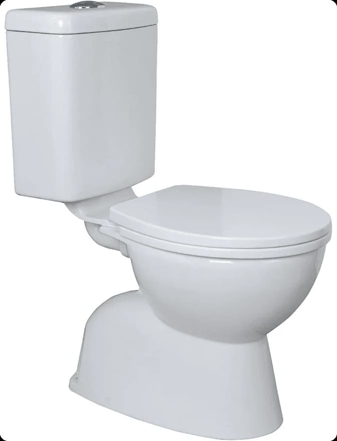 A white link toilet suite with the cistern mounted on the pan