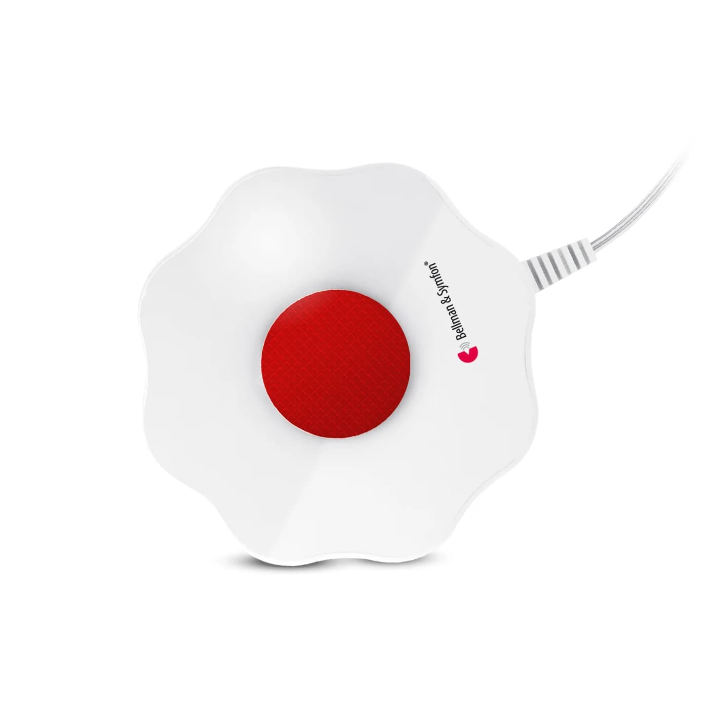 A white Bellman bed shaker with a red centre and its connecting cable