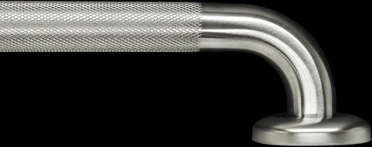 A knurled satin stainless steel grab rail with a diamond texture