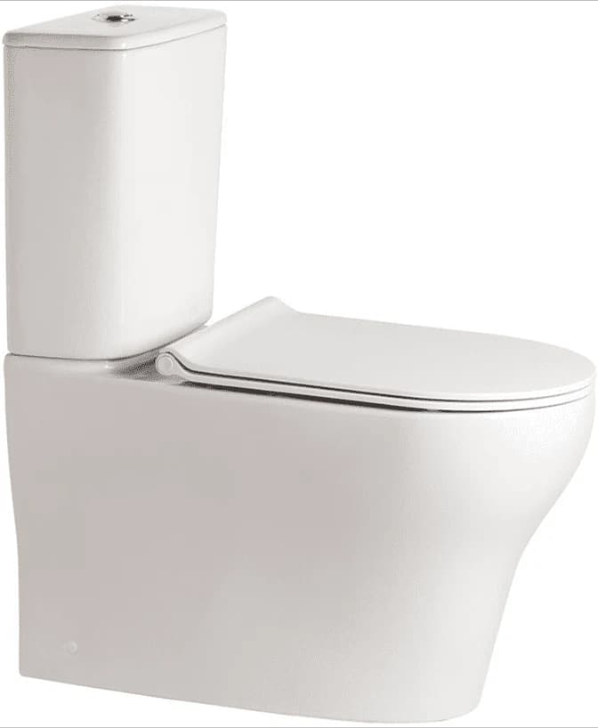 A white square close-coupled back-to-wall toilet suite
