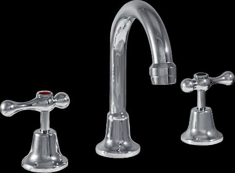 A chrome quarter-turn lever tap set with a gooseneck spout