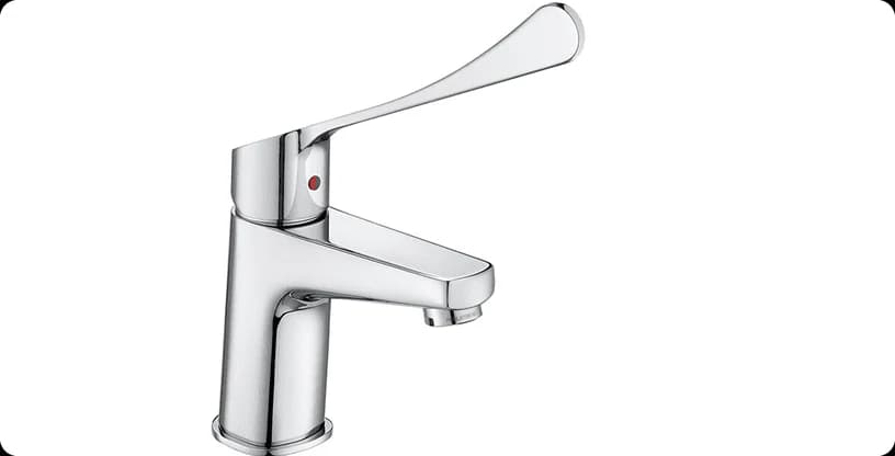A chrome basin mixer tap with a 200mm extended lever