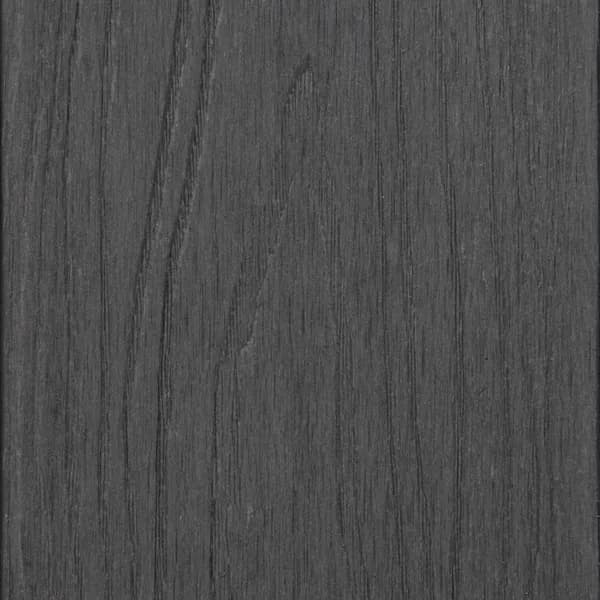 Composite decking board in Shadow Grey, a dark grey woodgrain finish