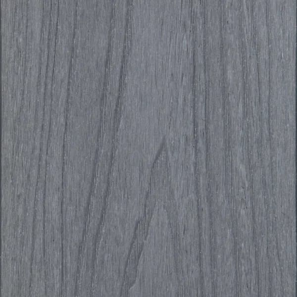 Composite decking board in Snow Gum, a light grey woodgrain finish