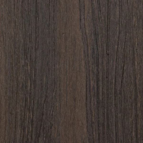 Composite decking board in Estate Brown, a dark brown woodgrain finish